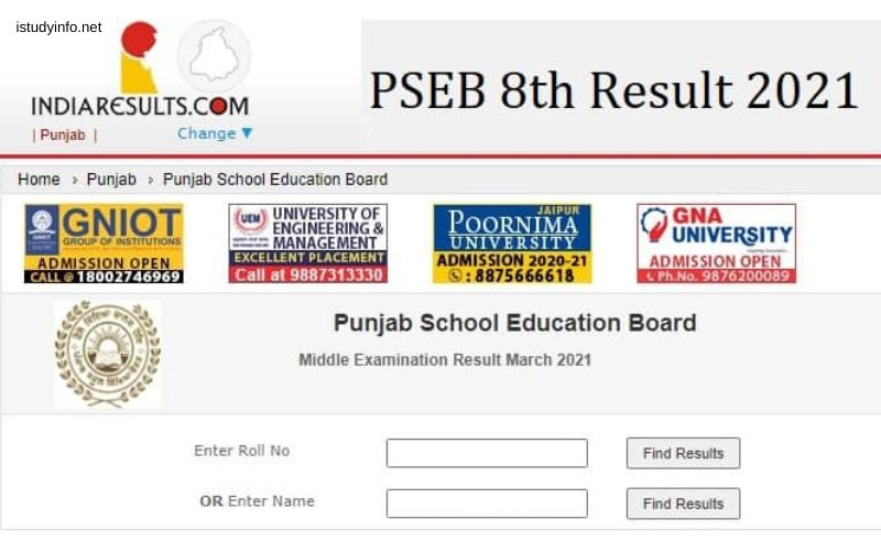 Result Of 8th Class Roll No 2021